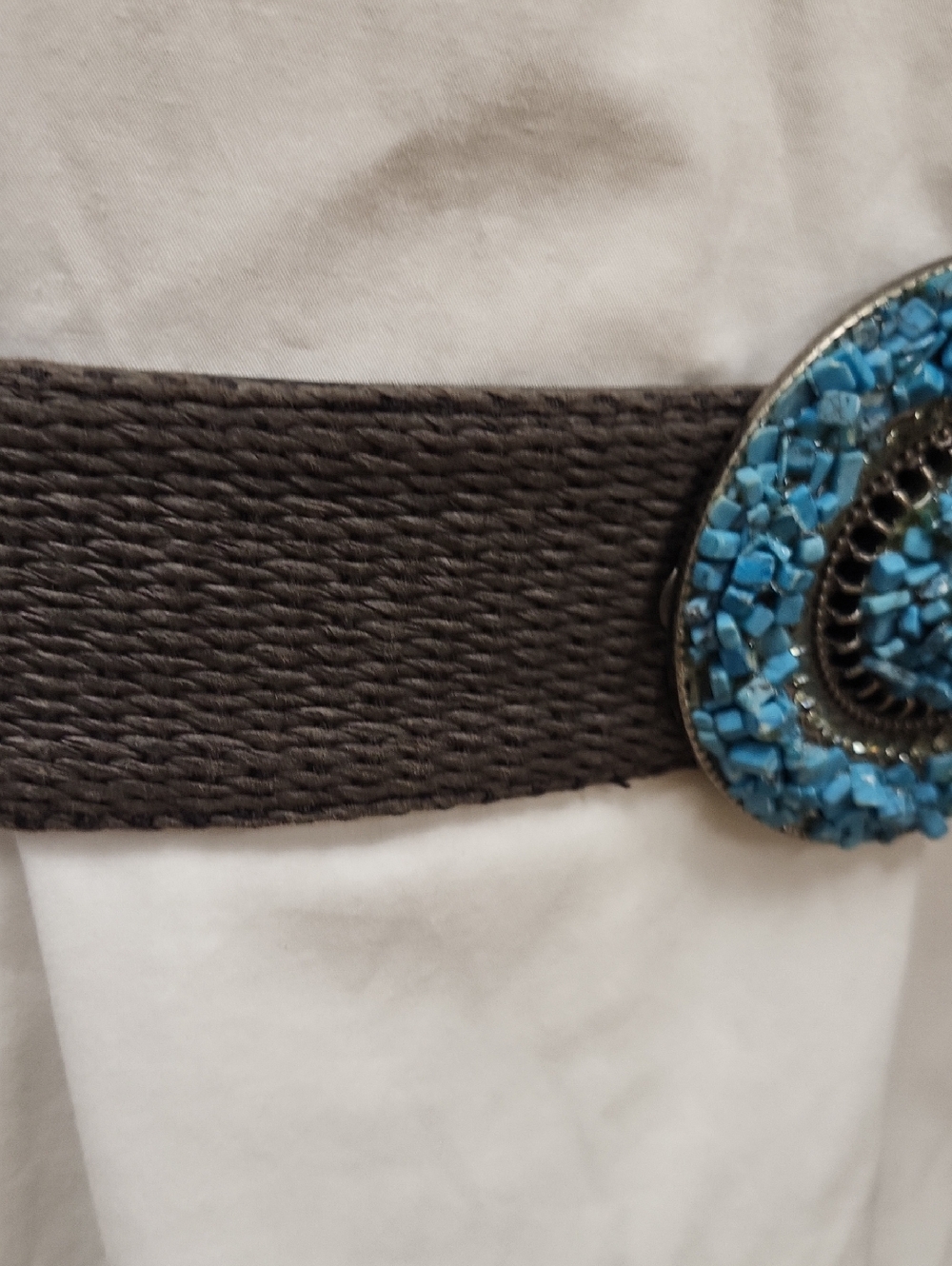 Blue Stone W/Rhinestones Buckle On Brown Belt. - Picture 3 of 11